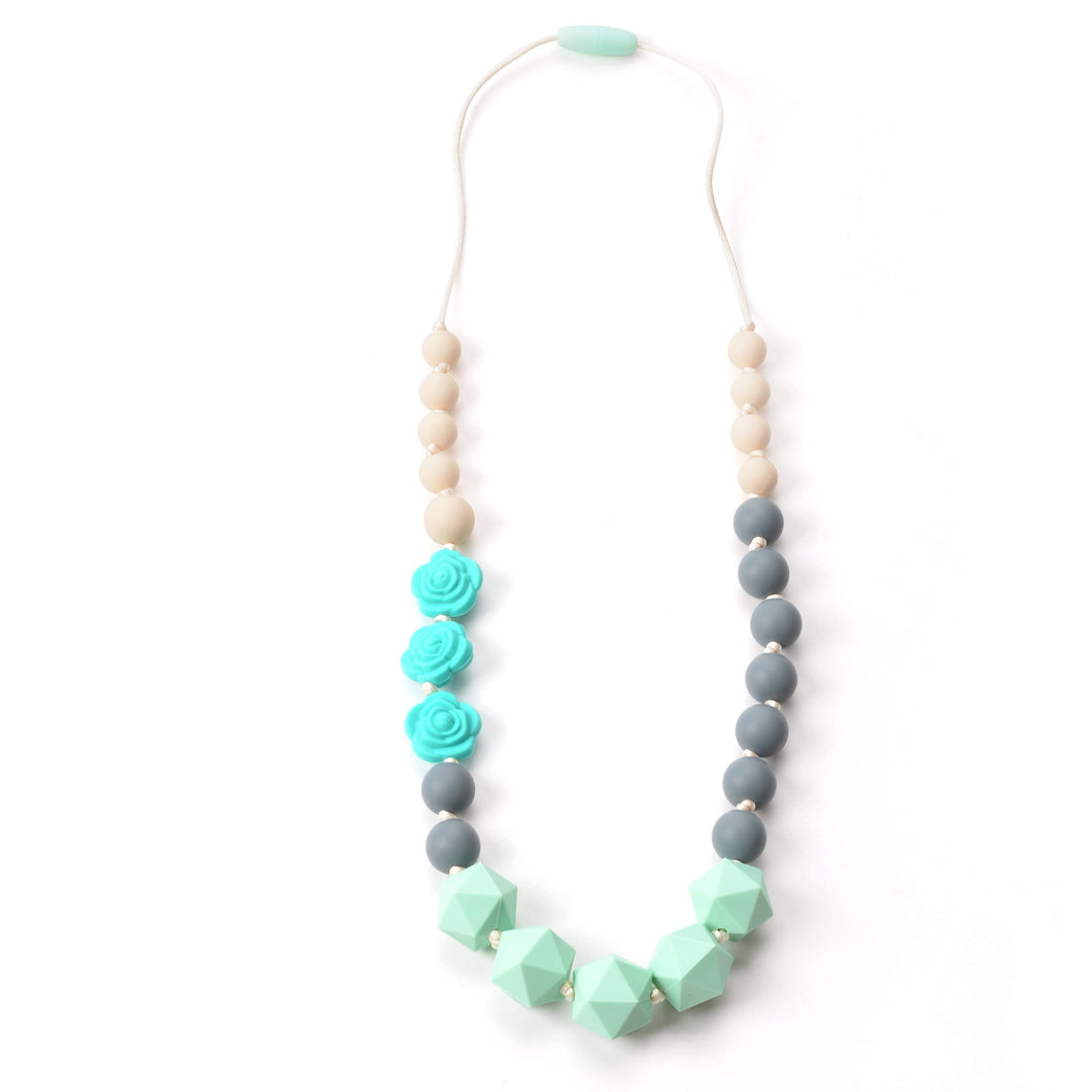 Nummy Beads Turquoise Rose Silicone Teething Necklace