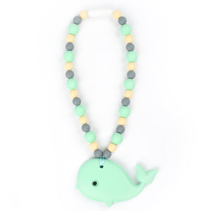 Mint Whale with Off White & Mint Beads Baby Carrier Teether Toy