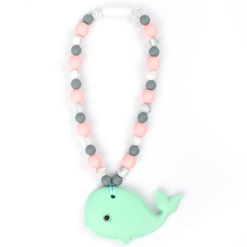 Mint Whale with Rose & Marble Beads Baby Carrier Teether Toy