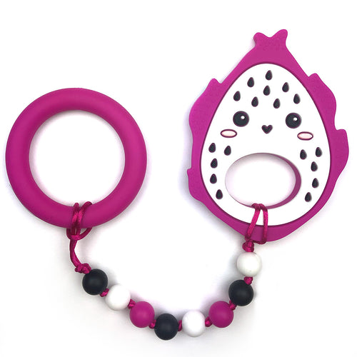 Magenta Pink Dragon Fruit with Ring Baby Teether Toy