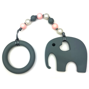 Gray Elephant with Ring and Pink Beads Baby Teether Toy
