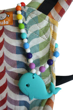 Turquoise Whale with Rainbow Beads Baby Carrier Teether Toy