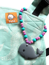 Gray Whale with Pink & Blue Beads Baby Carrier Teether Toy