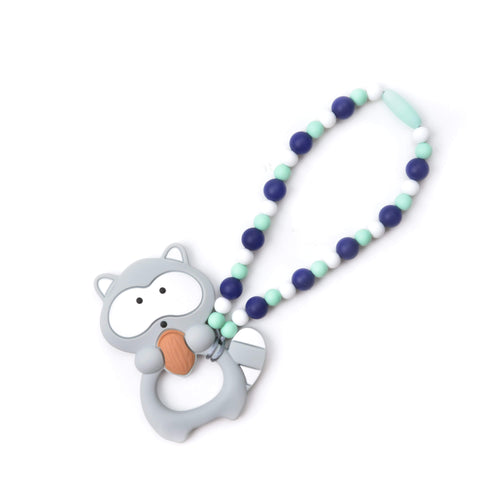 Nummy Beads Gray & Blue Raccoon Baby Carrier Teether Toy
