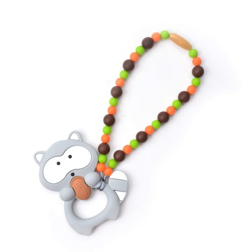 Nummy Beads Gray & Brown Raccoon Baby Carrier Teether Toy