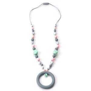 Nummy Beads Mint & Pink Ring Silicone Teething Necklace