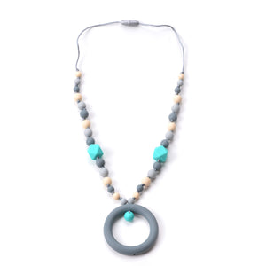Nummy Beads Turquoise & Gray Ring Silicone Teething Necklace