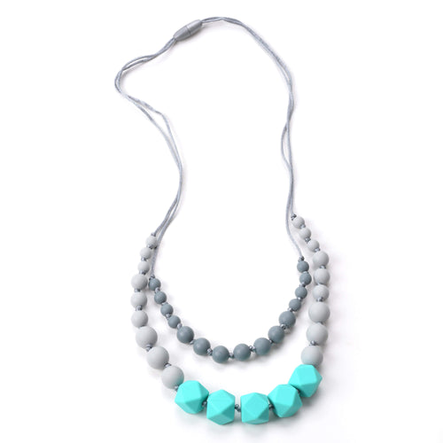 Nummy Beads Two Strand Turquoise Silicone Teething Necklace