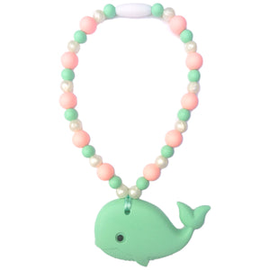 Mint Whale with Rose & Pearl Beads Baby Carrier Teether Toy