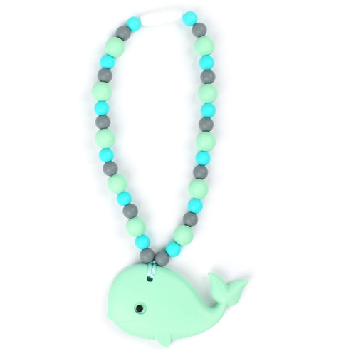 Mint Whale with Turquoise Beads Baby Carrier Teether Toy