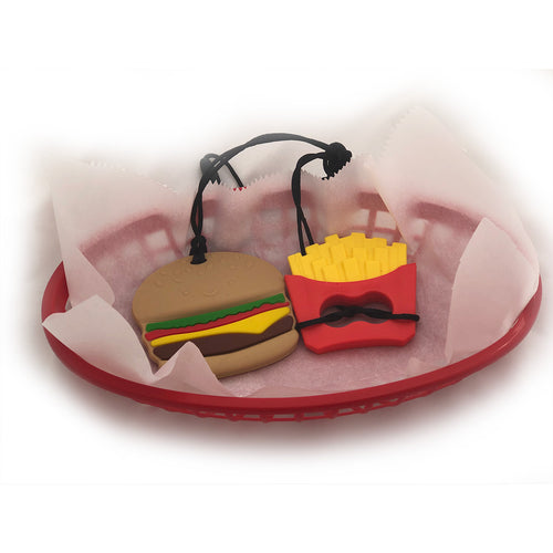 Hamburger and Fries Combo Teethers with Black Necklace Cords