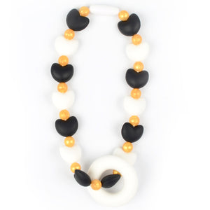 Black & White Hearts with Gold Beads Baby Carrier Teether Toy