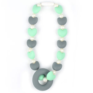 Mint & Gray Hearts Baby Carrier Teether Toy