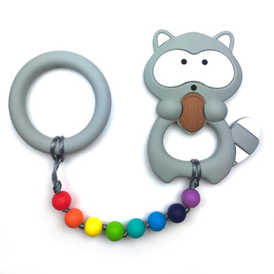Rainbow Raccoon with Ring Baby Teether Toy