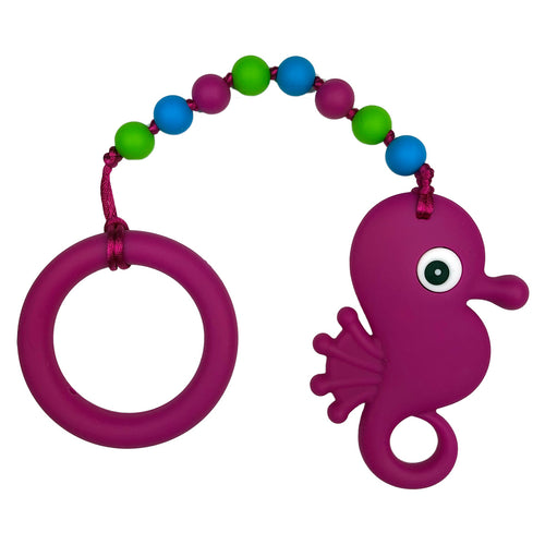 Magenta Seahorse with Ring Baby Teether Toy