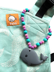 Gray Whale with Pink & Blue Beads Baby Carrier Teether Toy